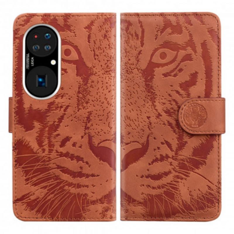 Flipové Pouzdro Na Huawei P50 Pro Tisk Obličeje Tygra