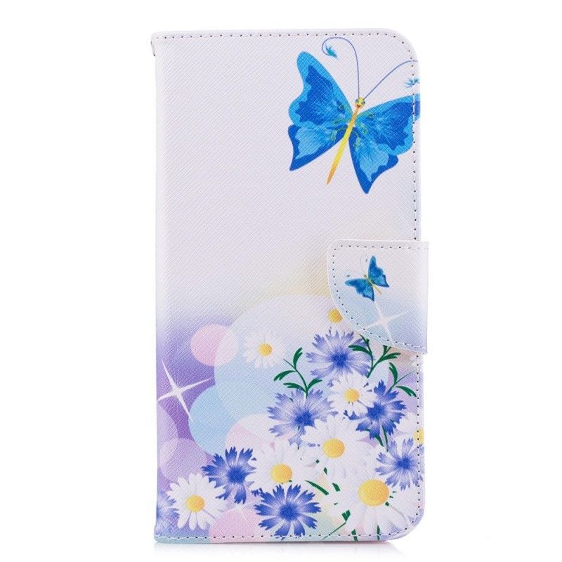 Flipové Pouzdro Na Huawei Y7 2018 Malovaní Motýli A Květiny