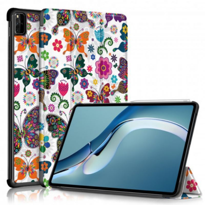 Inteligentní Pouzdro Kryt Huawei Matepad Pro 12.6 (2021) Vyztužené Retro Motýly A Květinami