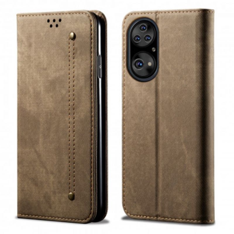 Kožené Pouzdro Folio Huawei P50 Textura Džínů Z Umělé Kůže