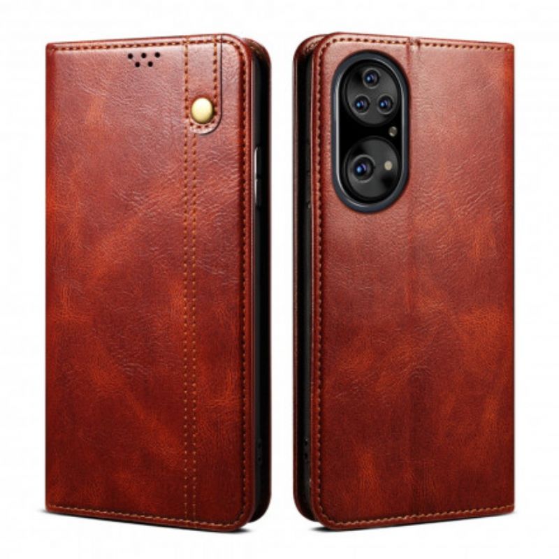 Kožené Pouzdro Folio Na Huawei P50 Pro Voskovaná Imitace Kůže