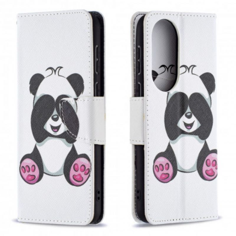 Kožené Pouzdro Huawei P50 Panda Na Bambusu