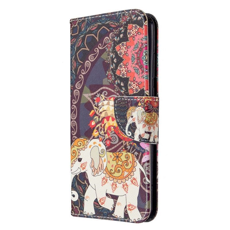 Kožené Pouzdro Huawei Y6p Etnická Sloní Mandala