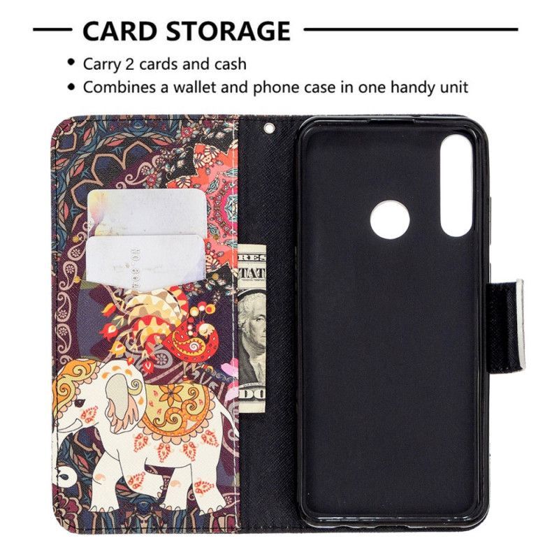 Kožené Pouzdro Huawei Y6p Etnická Sloní Mandala