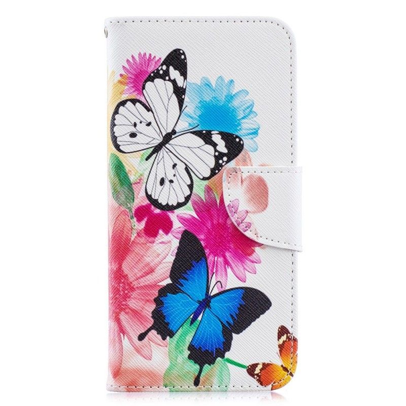Kožený Kryt Huawei Y6 2019 Malovaní Motýli A Květiny