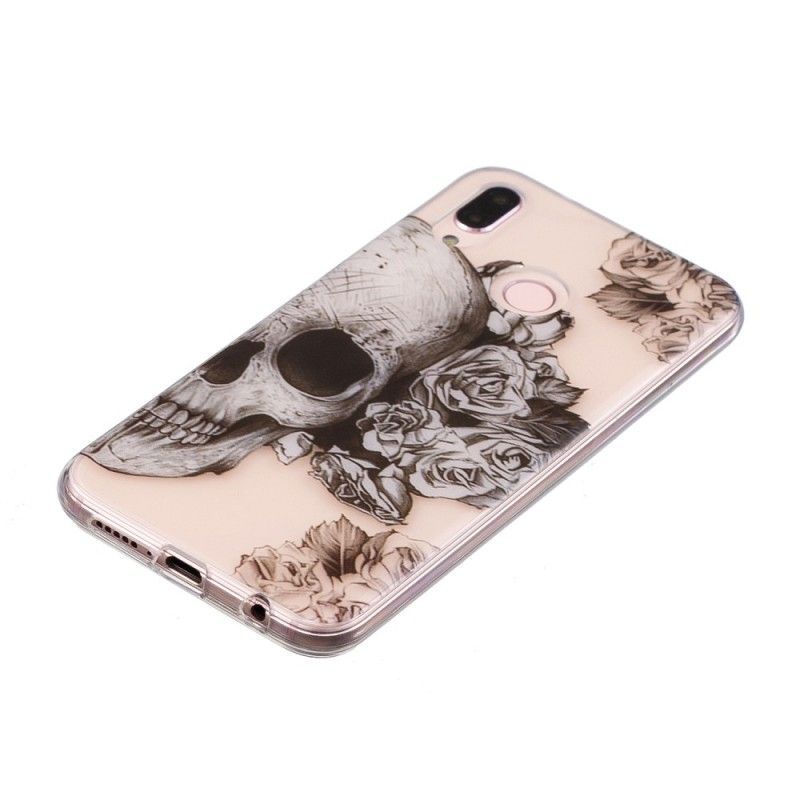 Kryt Huawei P20 Lite Transparentní Květinová Lebka