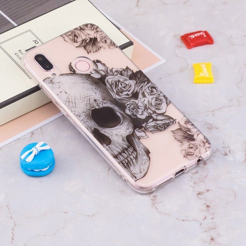 Kryt Huawei P20 Lite Transparentní Květinová Lebka