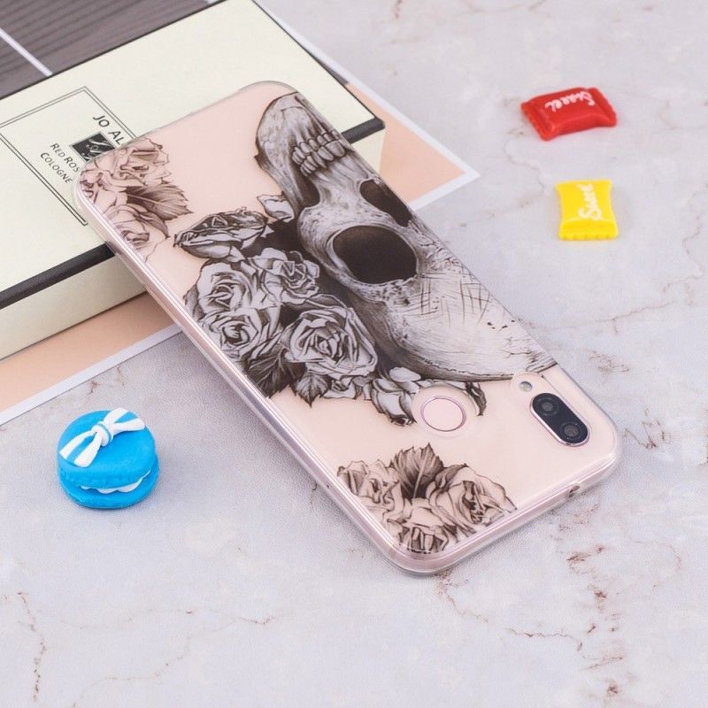 Kryt Huawei P20 Lite Transparentní Květinová Lebka