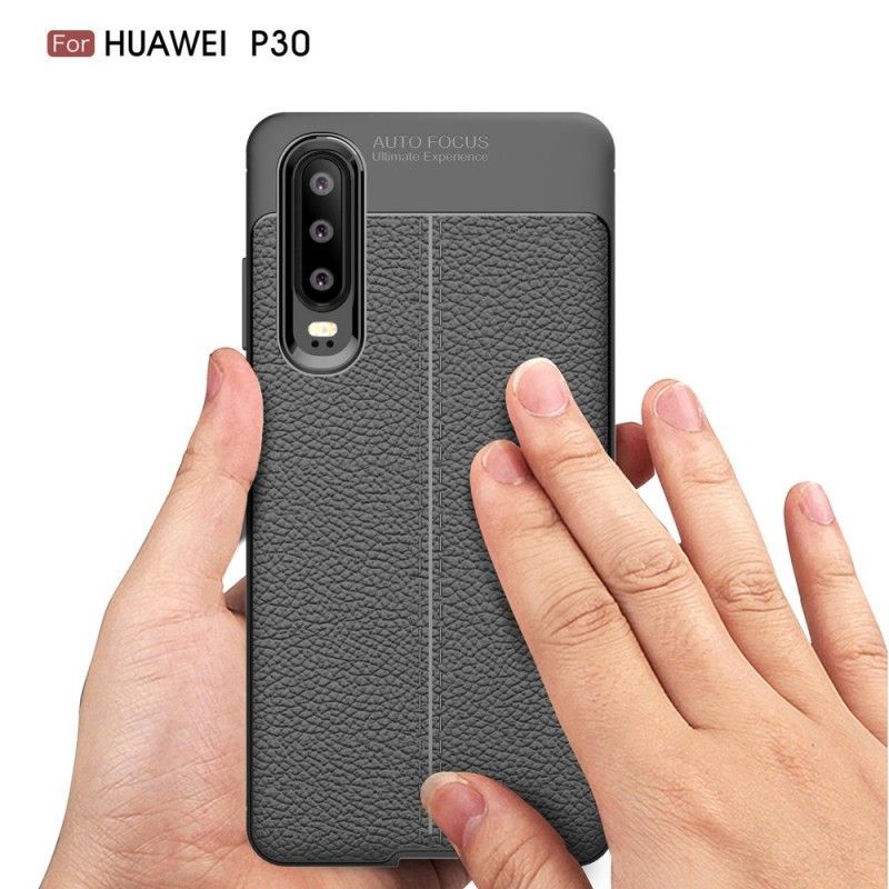 Kryt Huawei P30 Litchi S Dvojitým Koženým Efektem