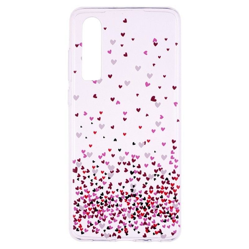 Kryt Huawei P30 Průhledná Vícenásobná Červená Srdce