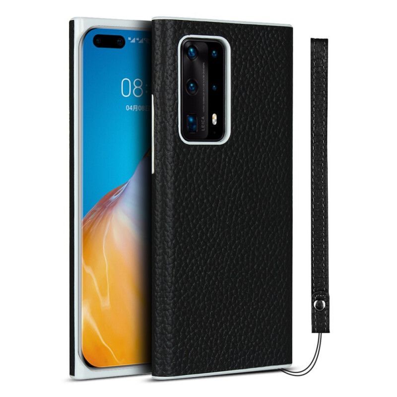Kryt Huawei P40 Pro Plus Pravá Liči Kůže S Páskem