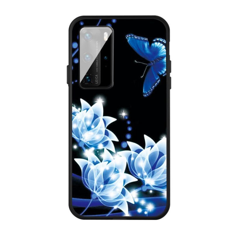 Kryt Na Huawei P40 Motýl A Modré Květy
