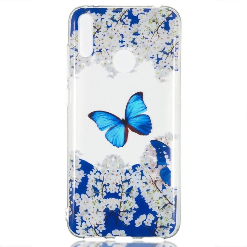 Kryt Na Huawei Y7 2019 Modrý Motýl A Zimní Květiny