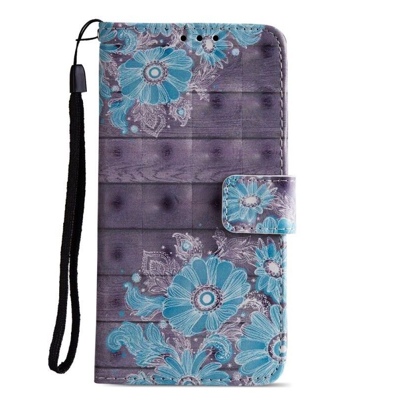 Peněženková Pouzdra Na Huawei P20 3d Modré Květy