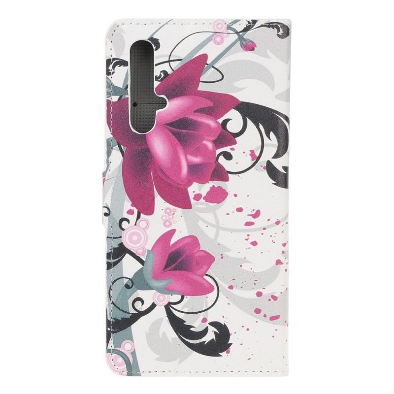 Pocta Titulu 20 / Kožené Pouzdro Huawei Nova 5t Tropické Květiny