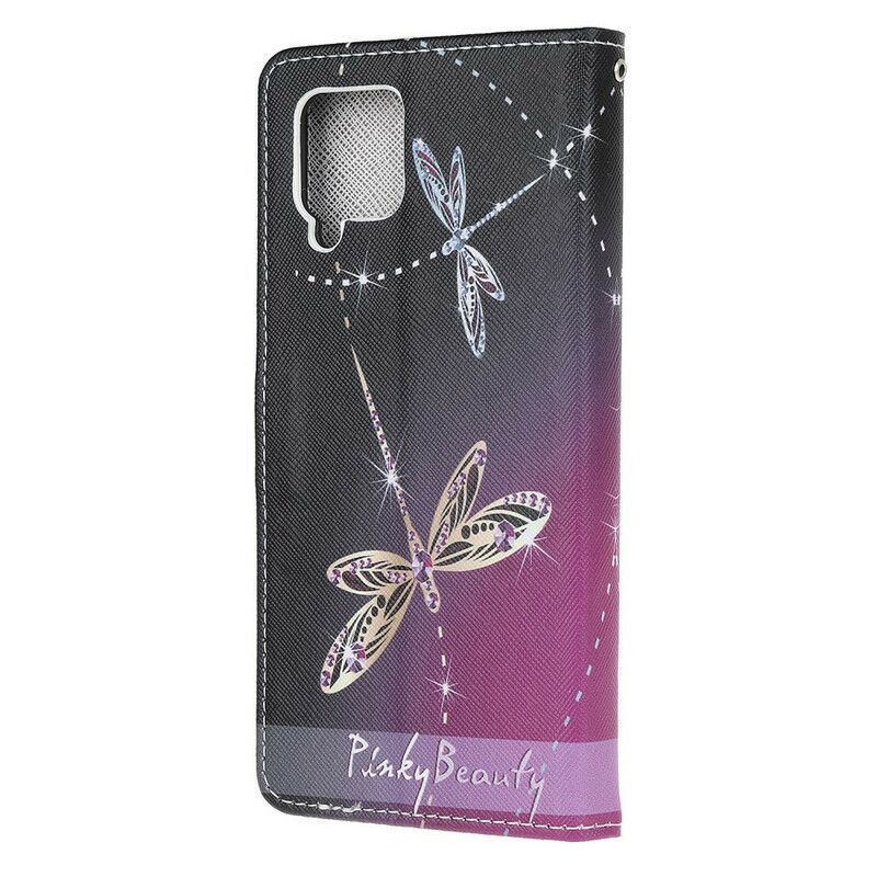 Kožené Pouzdro Na Samsung Galaxy M12 / A12 Na Lana Strappy Vážky