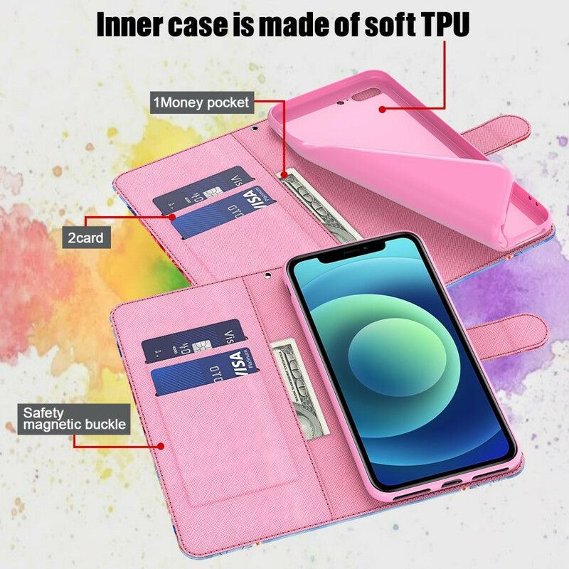 Kožené Pouzdro Na Samsung Galaxy M12 / A12 Světlá Bodová Krajka S Páskem