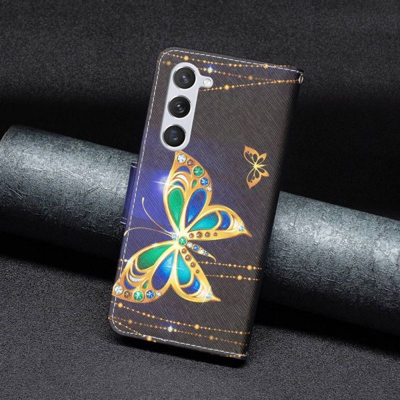 Kožené Pouzdro Na Samsung Galaxy S23 5G Královský Motýl