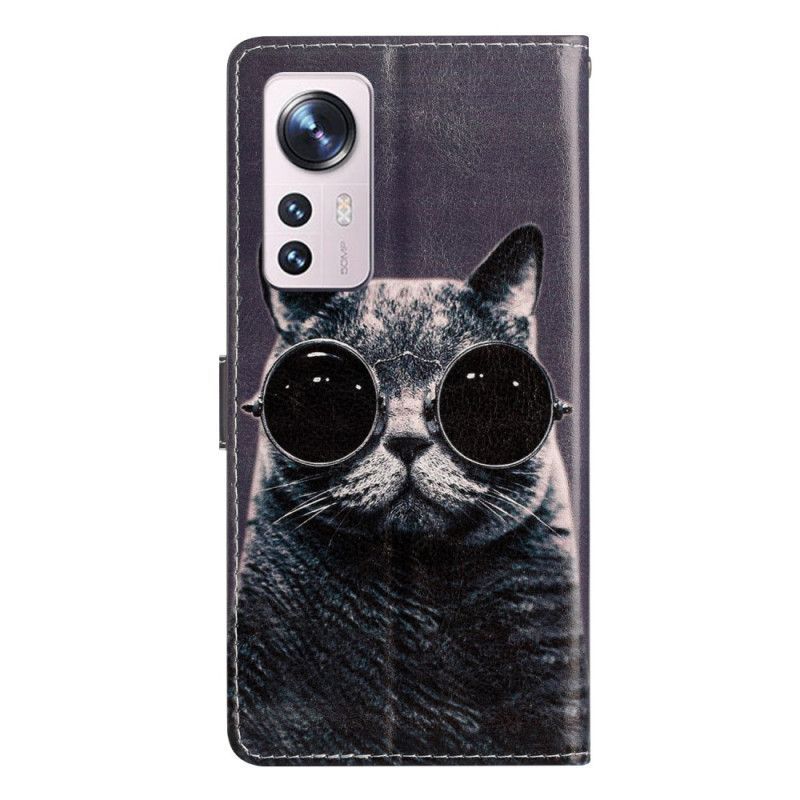 Kožené Pouzdro Na Xiaomi 12 Lite Na Lana Brýle Cat Strappy