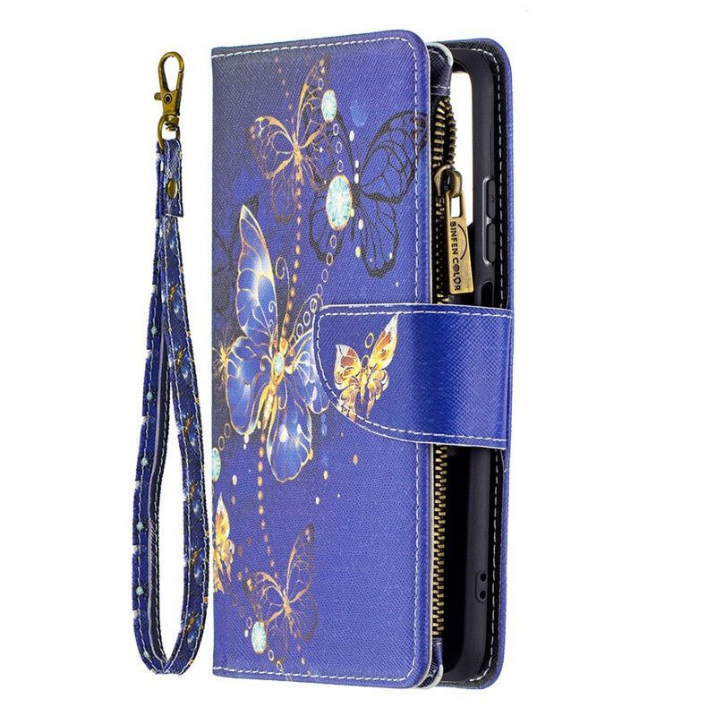 Kožené Pouzdro Na Xiaomi Redmi Note 10 / 10S Kapsa Na Zip S Motýly