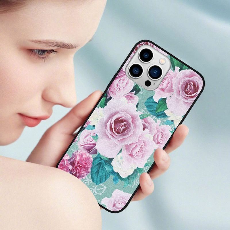 Kryt Na iPhone 14 Pro Květinová Umělá Kůže
