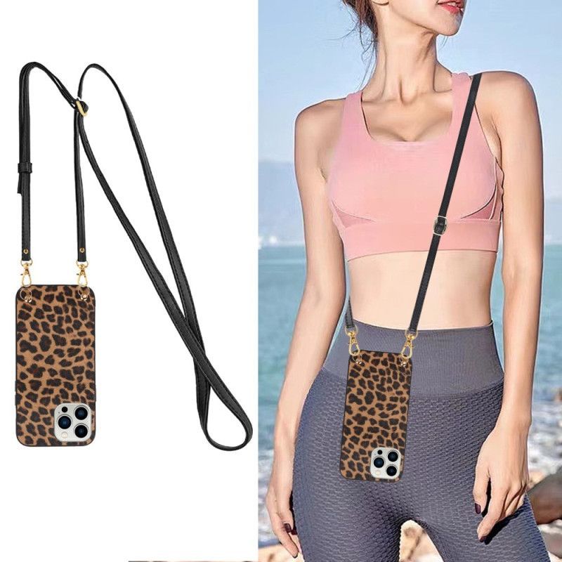 Kryt Na iPhone 14 Pro Leopard S Popruhem Přes Rameno