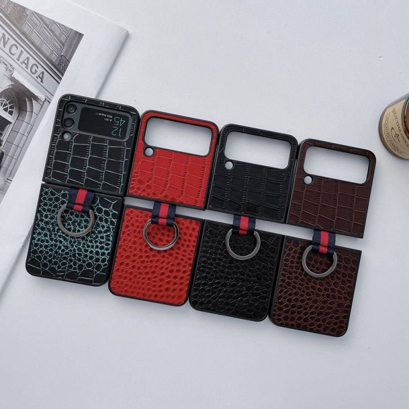 Kryt Na Samsung Galaxy Z Flip 4 Flipové Pouzdro Krokodýl A Prstenový Styl