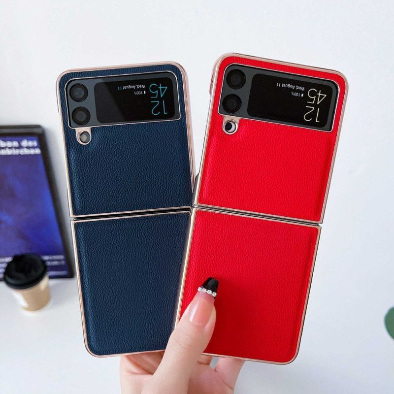 Kryt Na Samsung Galaxy Z Flip 4 Flipové Pouzdro Zlaté Okraje Z Pravé Kůže
