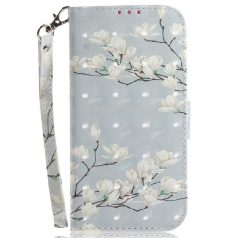 Flipové Pouzdro Na OnePlus Nord 2T 5G Na Lana Strappy Magnolia Květiny