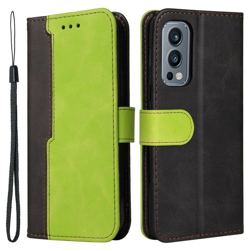 Flipové Pouzdro Oneplus Nord 2 5g Barevná Dvoubarevná Imitace Kůže