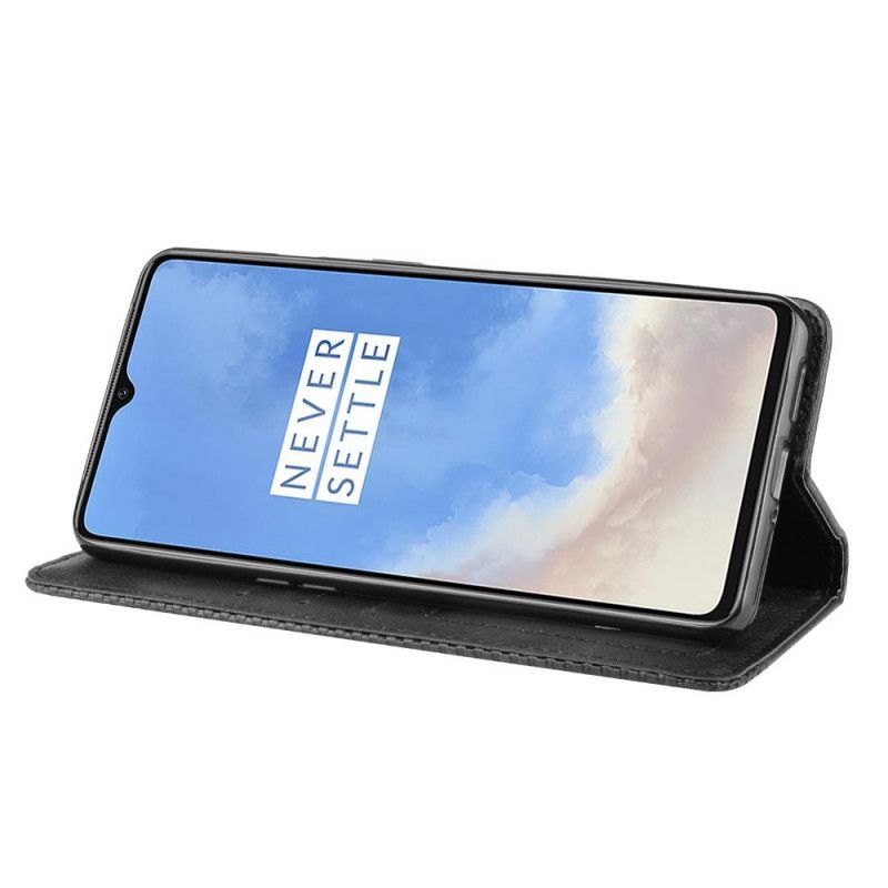 Kožené Pouzdro Folio Oneplus 7t Stylizovaný Vintage Kožený Efekt