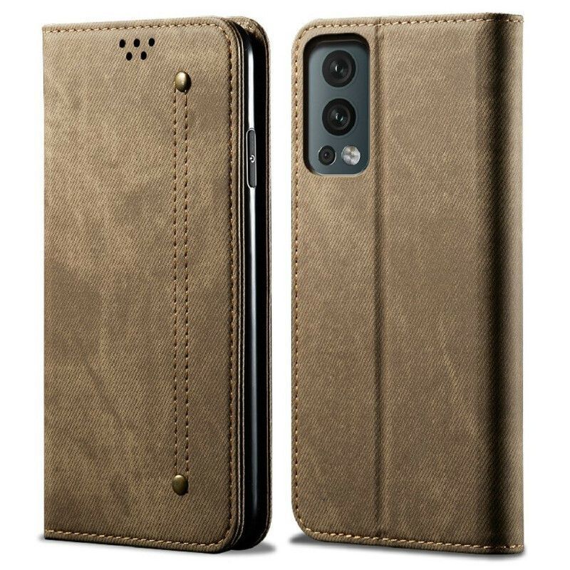 Kožené Pouzdro Folio Oneplus Nord 2 5g Textura Džínů Z Umělé Kůže