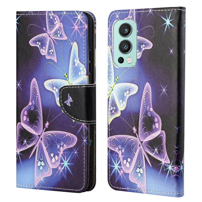 Kožené Pouzdro Oneplus Nord 2 5g Neonoví Motýli