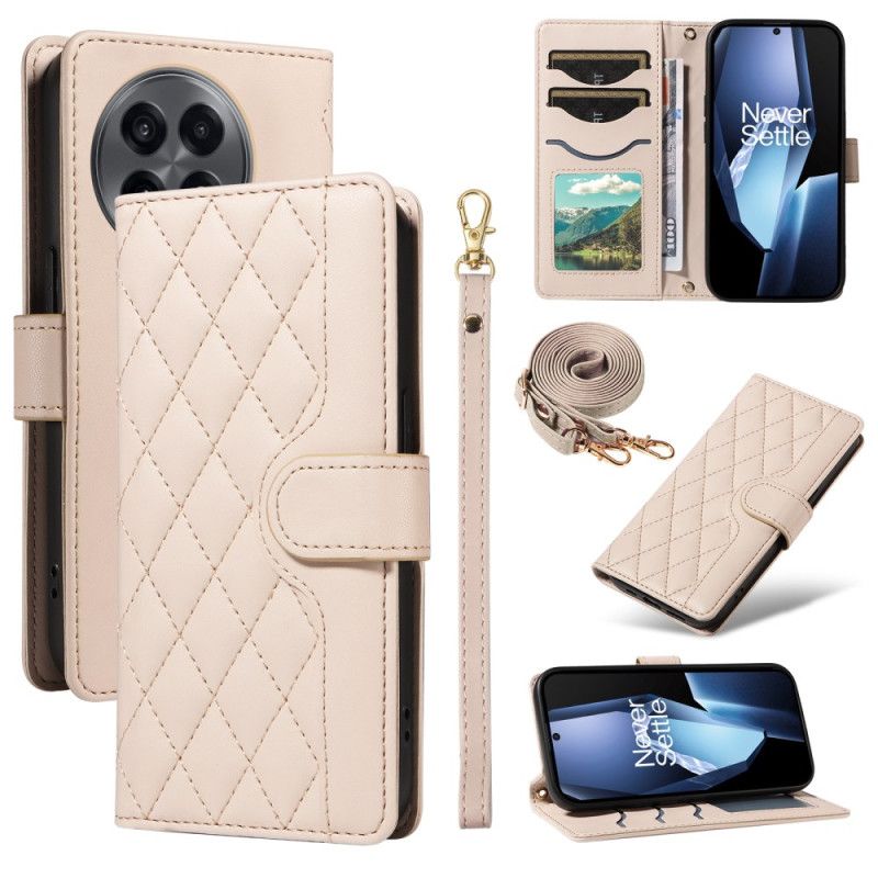 Kožený Kryt Na Oneplus 13r Prošívaná S Popruhem A Ramenním Popruhem