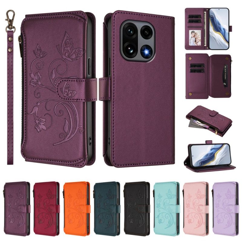 Kožený Kryt Oneplus 15 Květinová Peněženka S Páskem