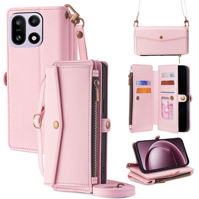 Kožený Kryt Oneplus 15 Peněženka S Ramenním Popruhem A Šňůrkou