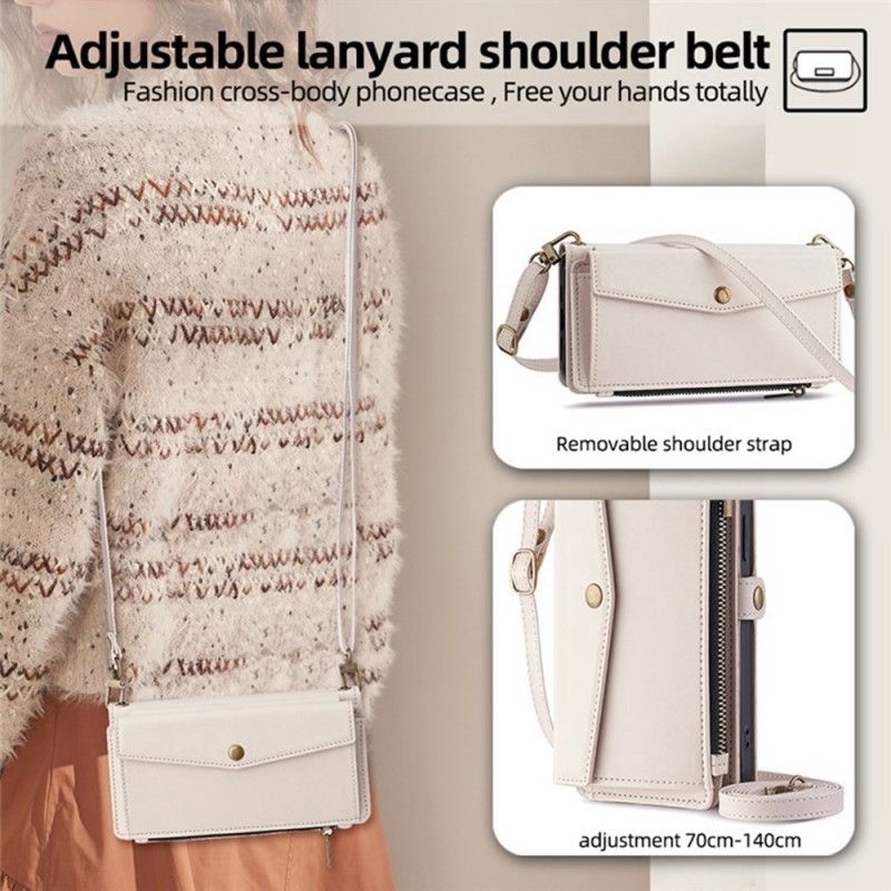 Kožený Kryt Oneplus 15 Peněženka S Ramenním Popruhem A Šňůrkou