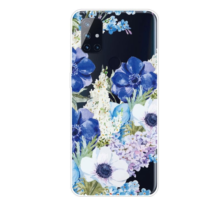 Kryt Oneplus Nord N100 Průhledné Akvarelové Modré Květy