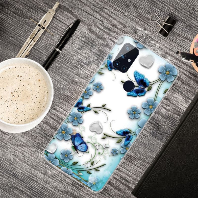 Kryt Oneplus Nord N100 Transparentní Retro Motýli A Květiny