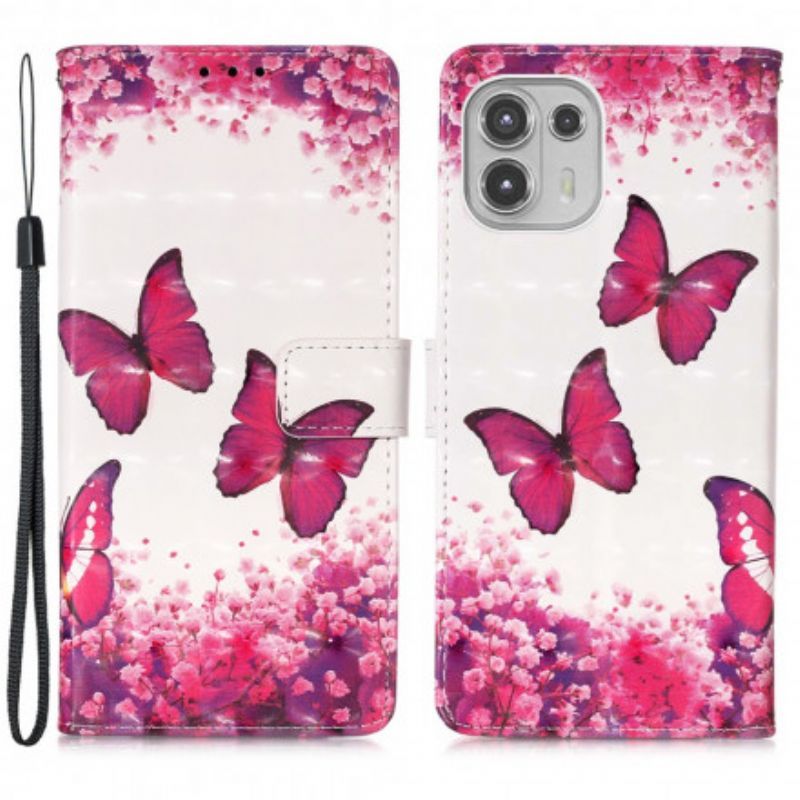 Flipové Pouzdro Motorola Edge 20 Lite Červení Motýli
