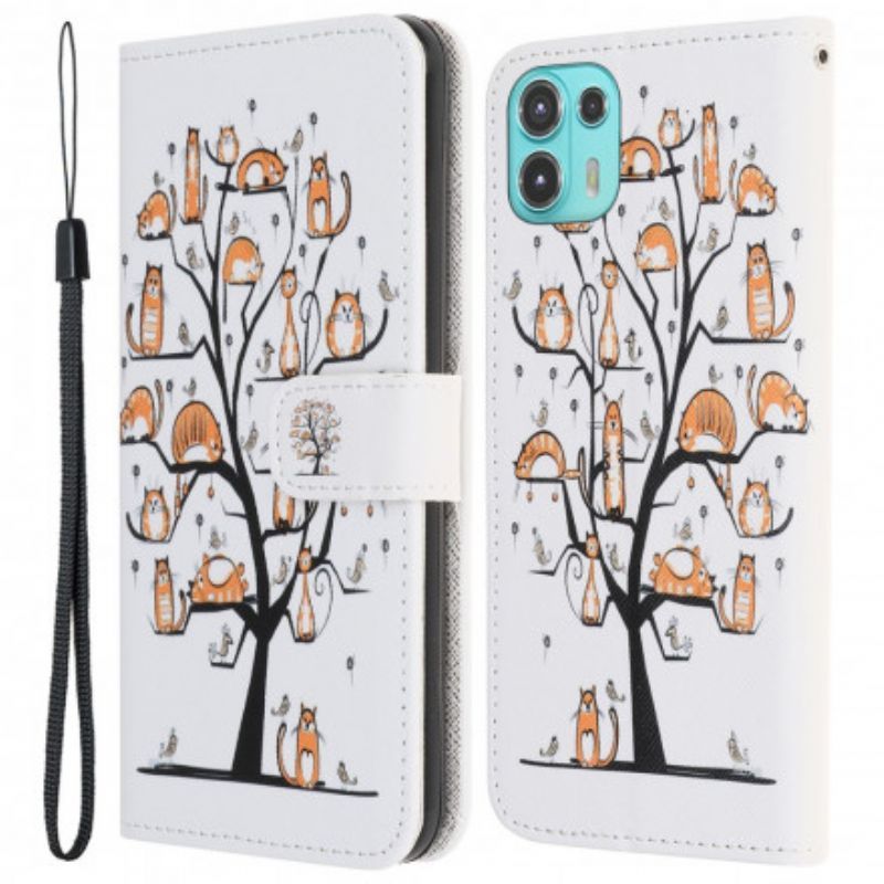 Flipové Pouzdro Motorola Edge 20 Lite Funky Kočky S Popruhem