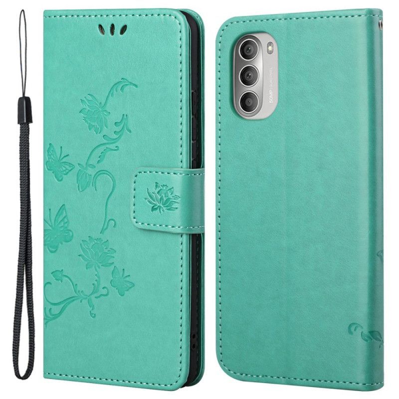 Flipové Pouzdro Na Moto G51 5G Asijské Motýly A Květiny