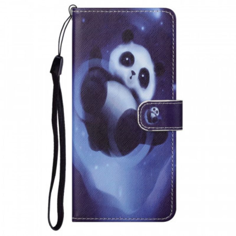 Flipové Pouzdro Na Moto G71 5G Na Lana Panda Space S Lanyardem