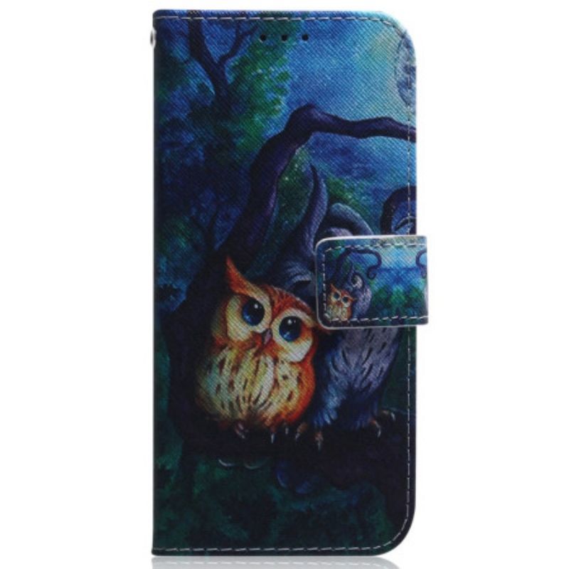 Flipové Pouzdro Na Moto G73 5G Na Lana Strappy Owls Malování