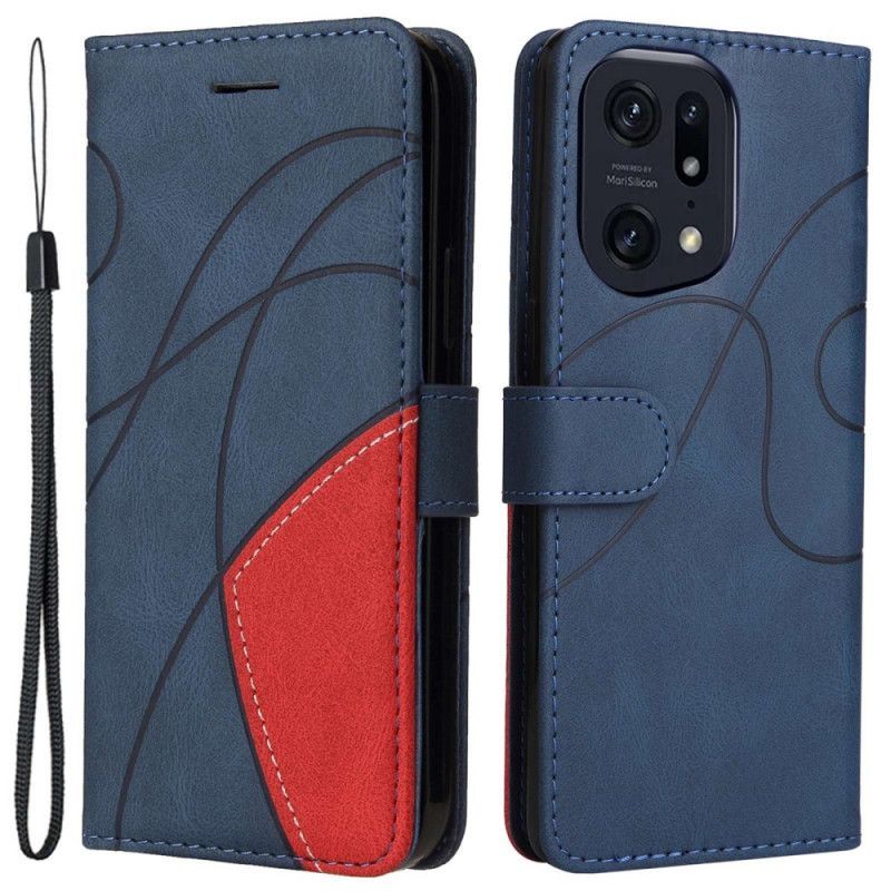 Flipové Pouzdro Na Oppo Find X5 Pro Na Lana Dvoubarevný Pásek