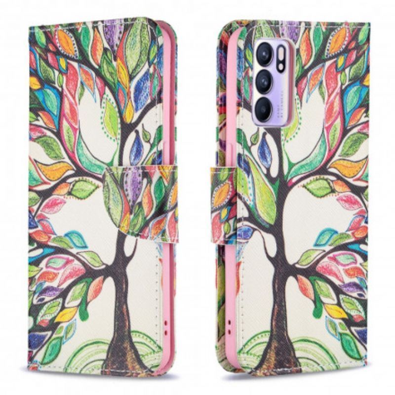Flipové Pouzdro Na Oppo Reno 6 5g Barevný Strom