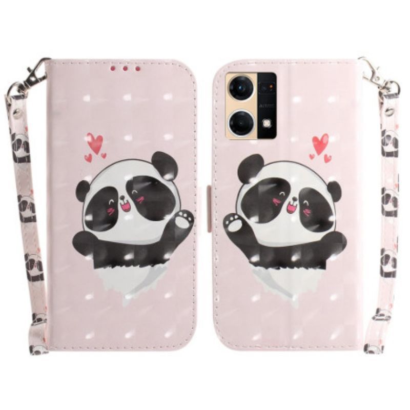 Flipové Pouzdro Na Oppo Reno 7 Na Lana Panda Love With Lanyard
