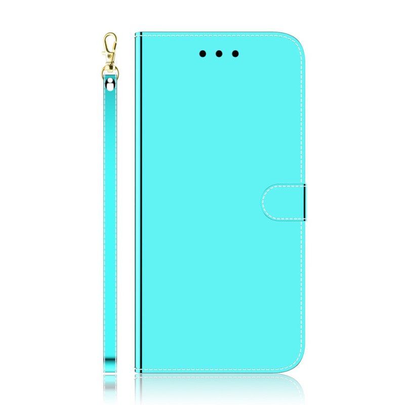Flipové Pouzdro Na Oppo Reno 8 Lite Umělá Zrcadlová Kůže S Páskem