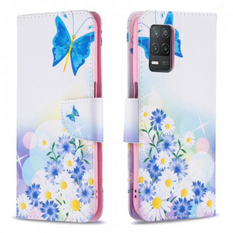 Flipové Pouzdro Na Realme 8 5g Malovaní Motýli A Květiny