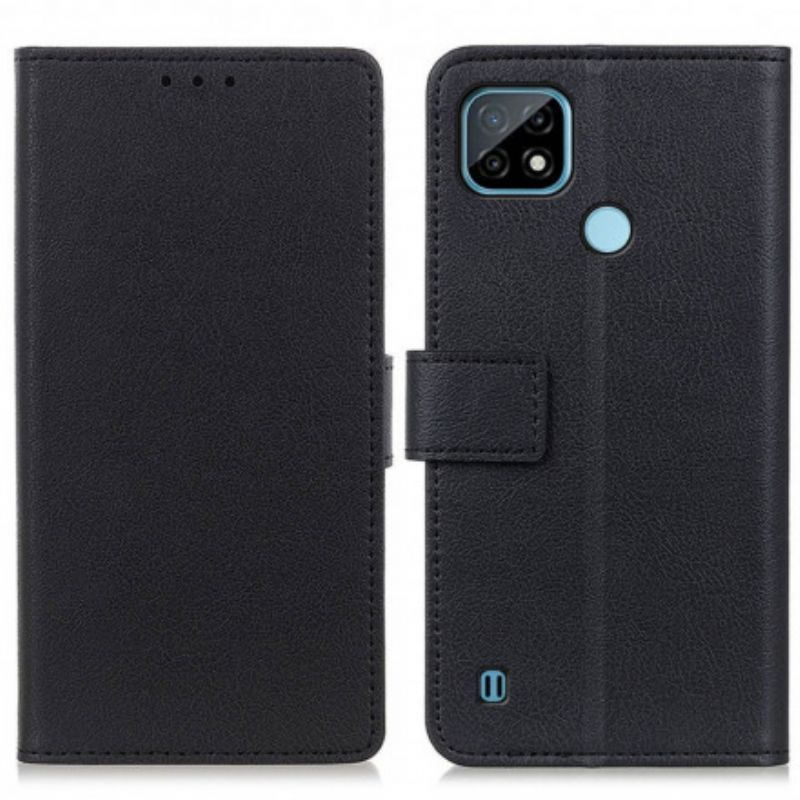 Flipové Pouzdro Na Realme C21 Jednoduchý Lesklý Kožený Efekt